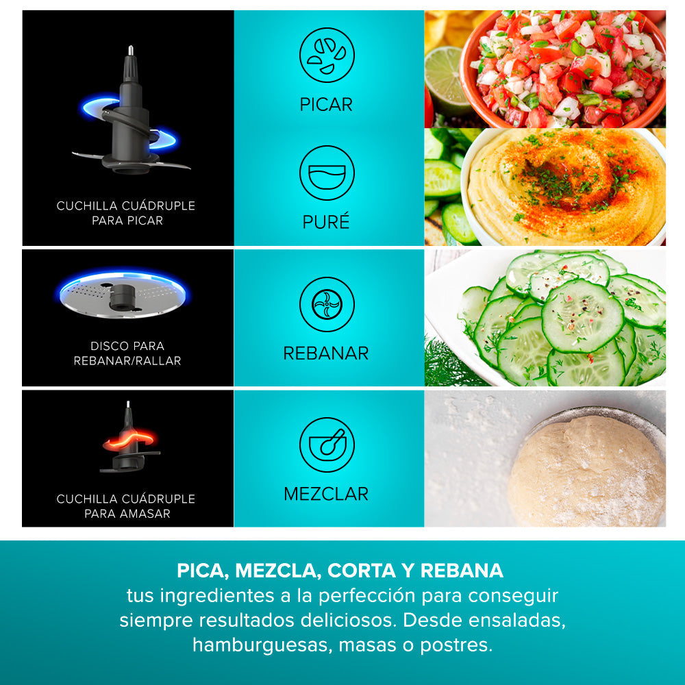 Procesador de alimentos, Ninja, Profesional, 850w, picar, puré, rebanar,  mezclar, resultados deliciosos, ensaladas, hamburguesas, masas, postres