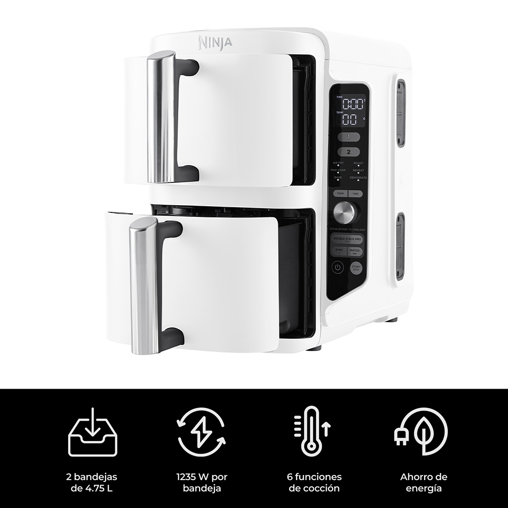 Freidora de Aire Vertical Double Stack XL 9.5L Blanca Ninja