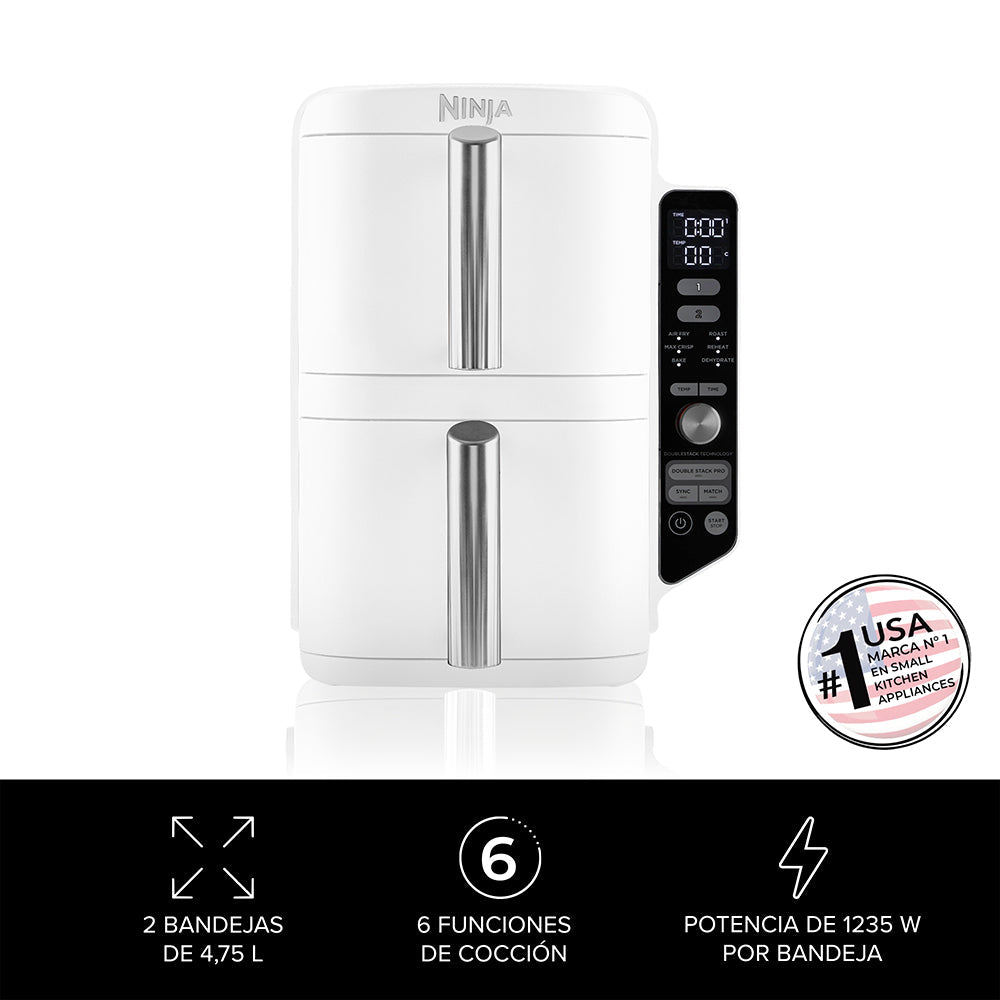 Freidora de Aire Vertical Double Stack XL 9.5L Blanca Ninja